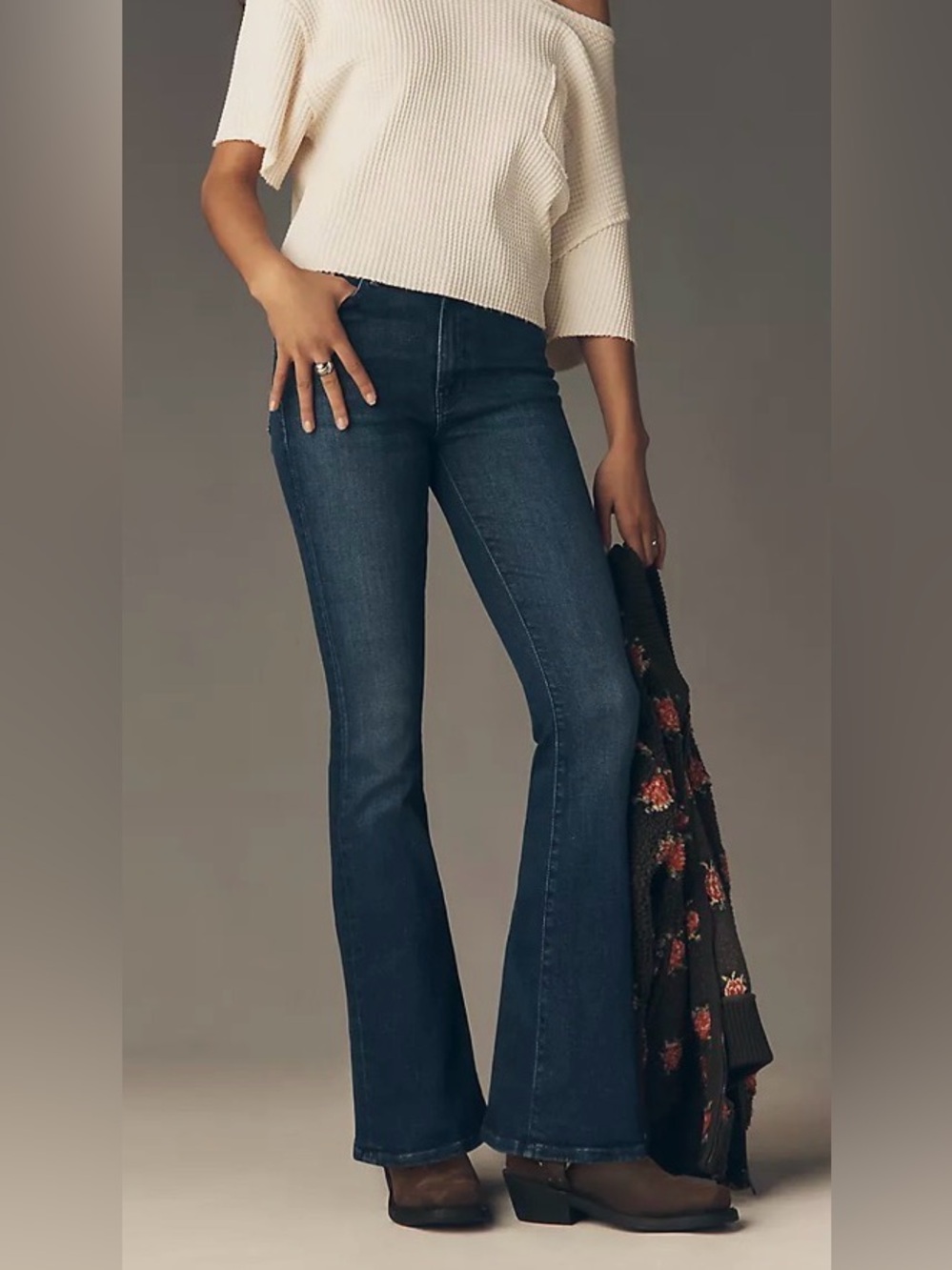 MOTHER The weekender flare jeans in not chalk it up dusty blue-gray. Size 26